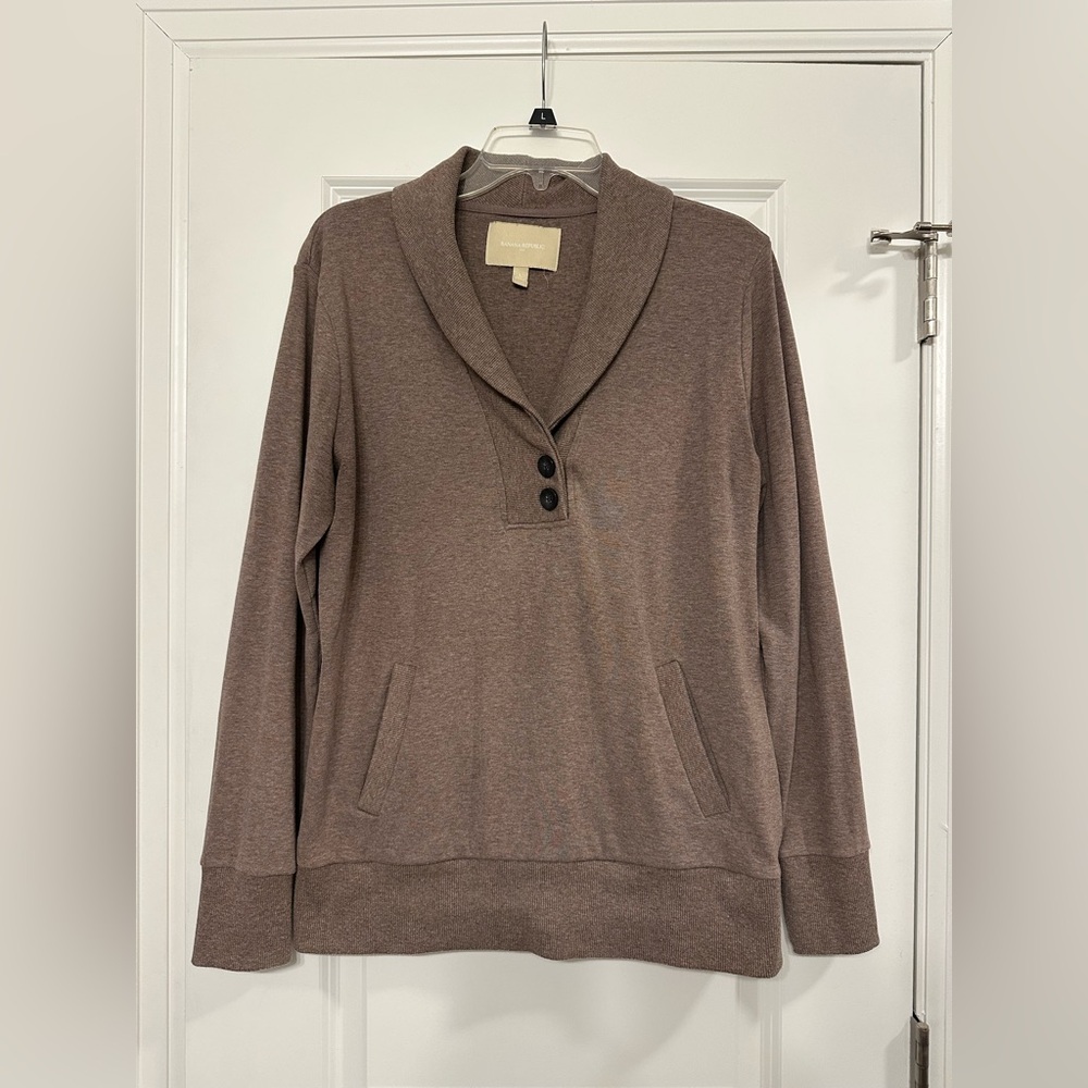 Banana Republic Taupe Shawl Collar Pullover